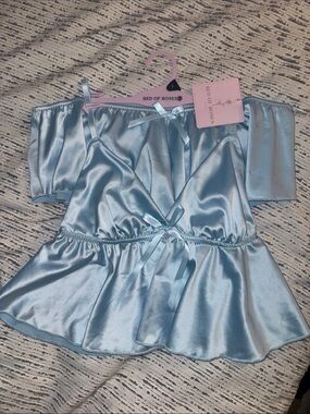 Bed of Roses Ice Blue Peplum Top with Matching Shorts